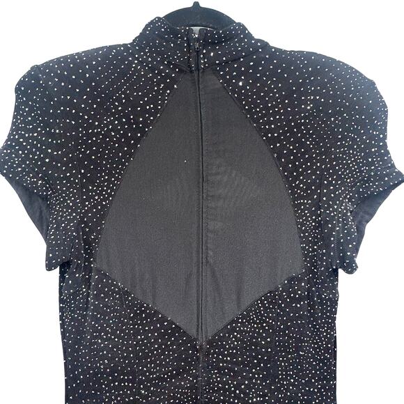 VTG 90s Black Mini Party Dress Women 10 Slinky Glitter Sheer Witchy Goth Holiday - Picture 3 of 16